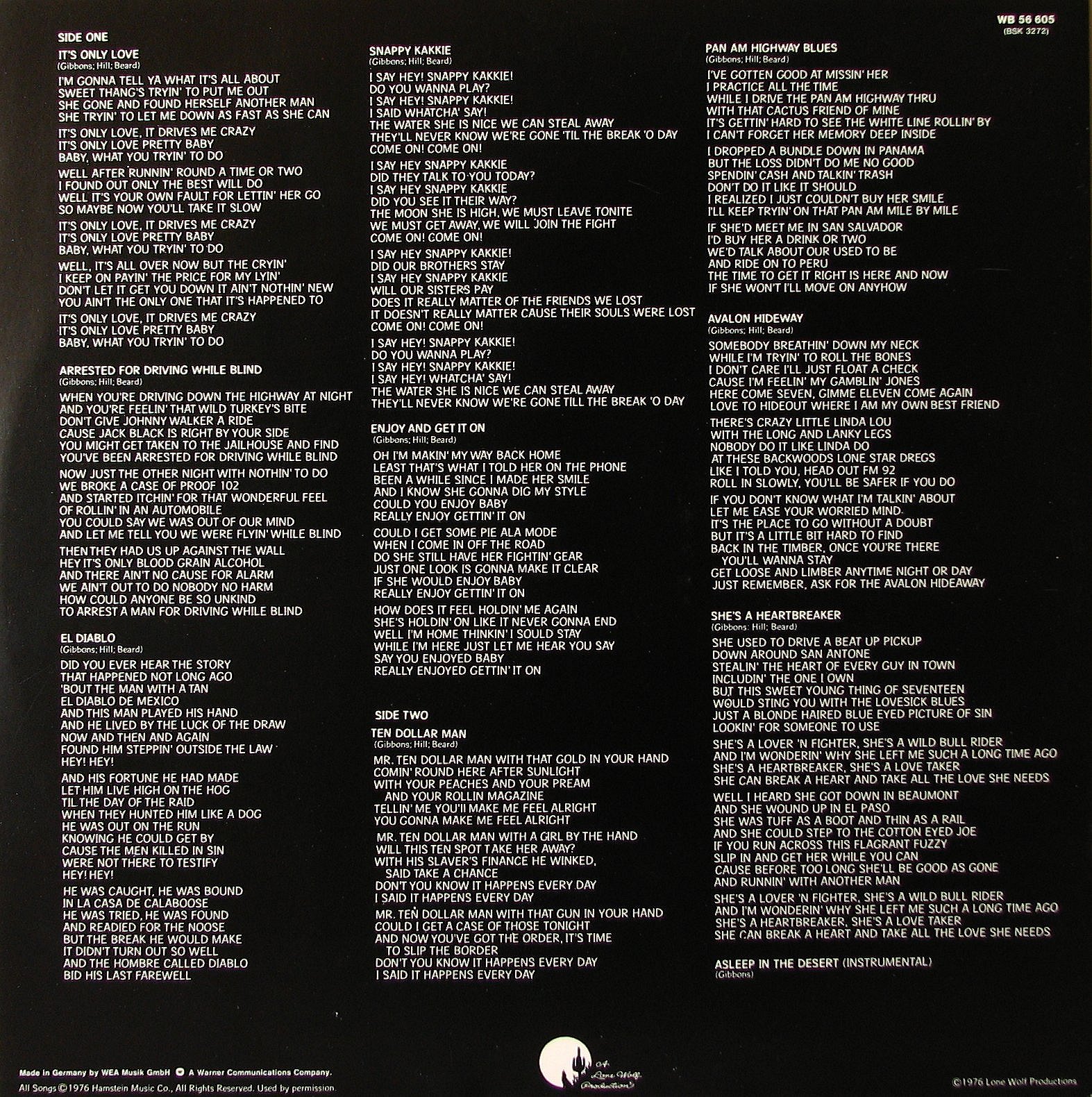 ZZ Top  Tejas : LP Sleeve 2